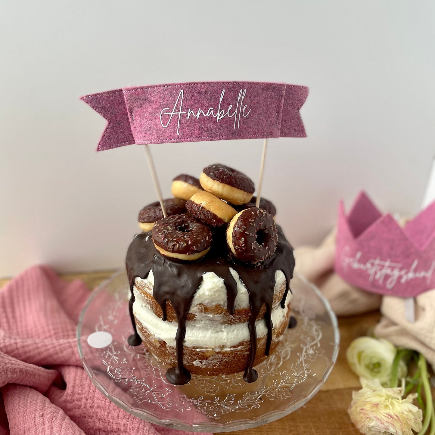 Cake Topper mit Namen personalisiert | Nachhaltiger Topper für den Geburtstagskuchen aus Filz