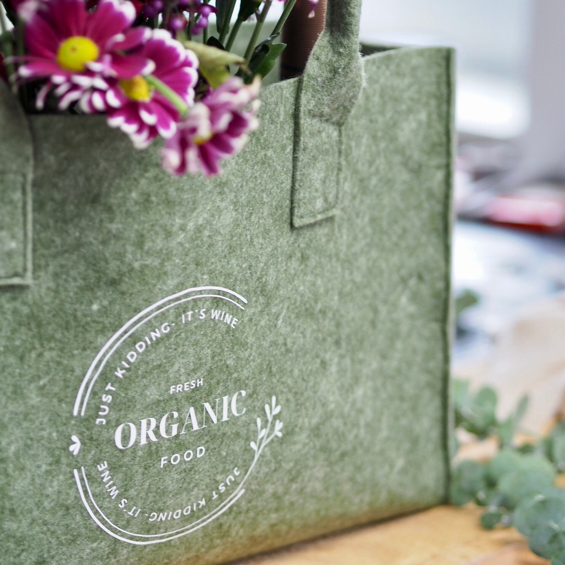 Markttasche | Fresh Organic Food - Just kidding its wine | Geschenk zum (W)einkaufen